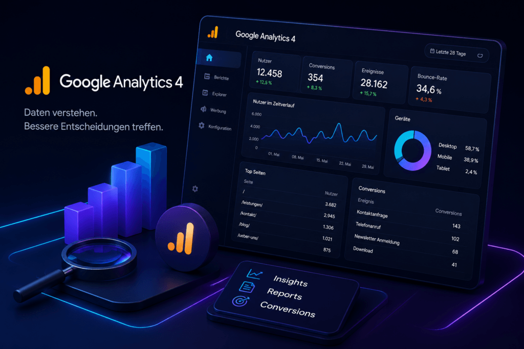 Google Analytics 4 Einrichtung und Webanalyse mit Conversion Tracking, Nutzerverhalten und Performance Auswertung
