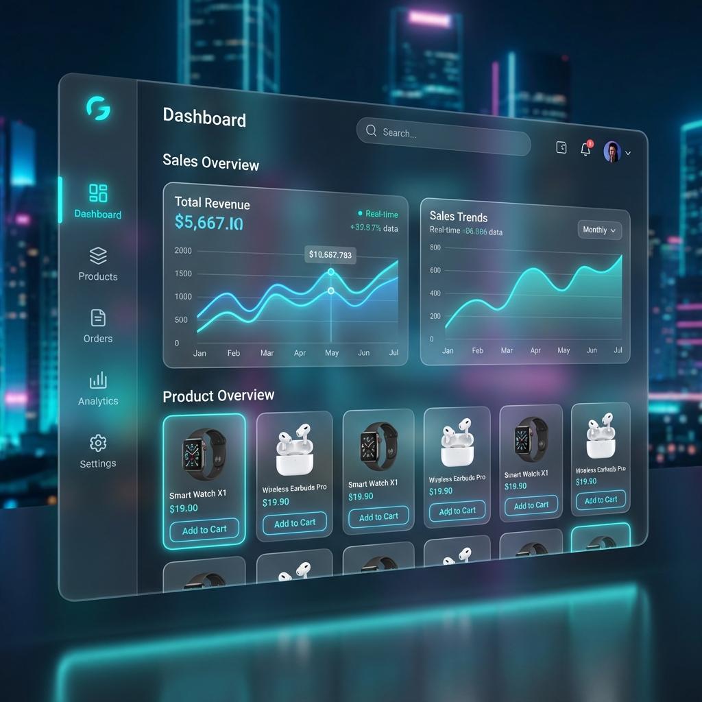 Online-Shop Entwicklung mit E-Commerce Dashboard, Verkaufsanalyse und Produktverwaltung