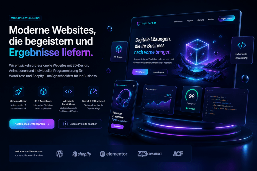 Professionelles Webdesign und moderne Website Entwicklung für Unternehmen mit WordPress und Shopify